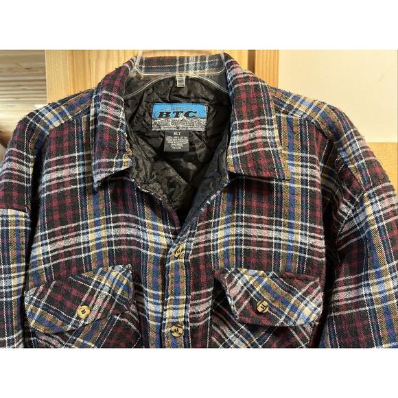 BTC VTG Men’s XLT Red Plaid Flannel Shirt Long Sleeve Button Down Cotton Outdoor - Picture 4 of 10